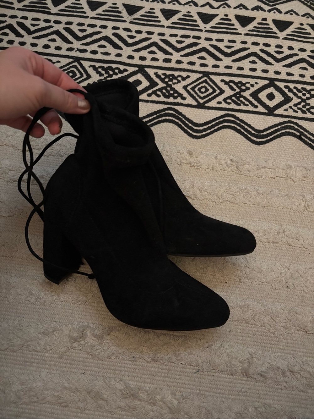 Black Suede Lace-Up Ankle Boots - Women